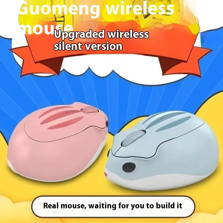 Hamster wireless mute mouse model 109E in yellow pink and gray colors with compact Bluetooth design