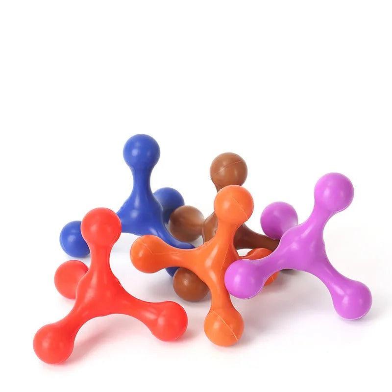 Blue silicone puppy teething chew toy with three legs and bone shape for small medium dogs