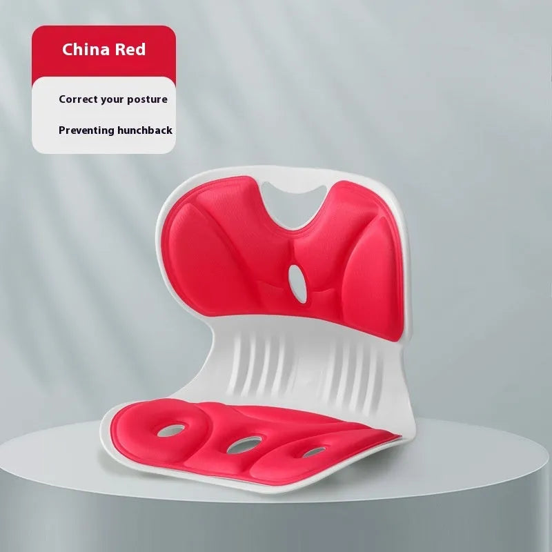 Memory foam seat cushion in solid colour on a chair, shown in small and large sizes.