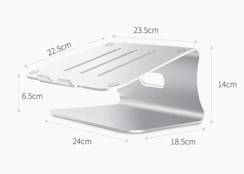 Aluminium notebook cooling bracket with rotary adjustment in silver colour option