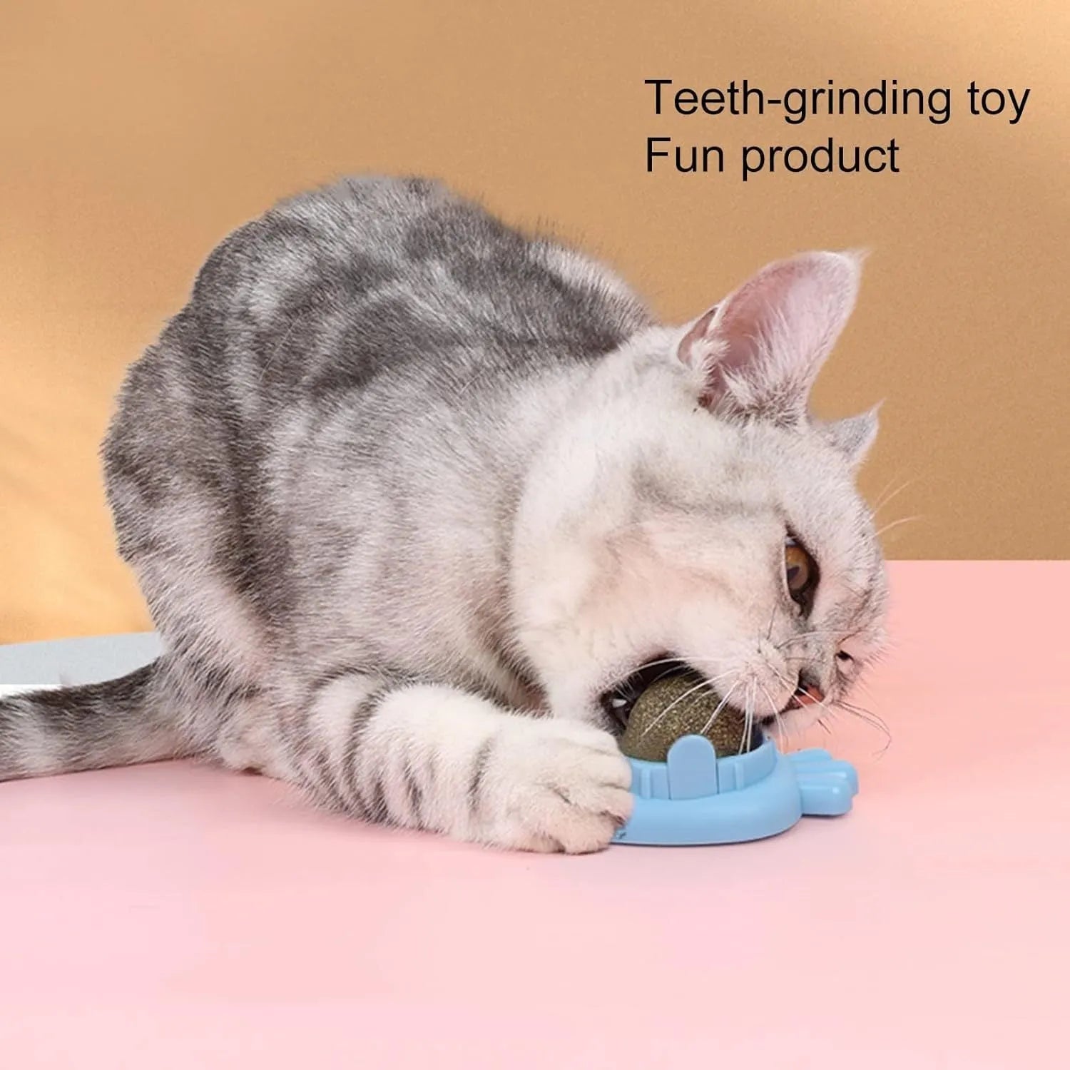 Blue carrot-shaped self-adhesive catnip wall ball for indoor cats with teeth cleaning function