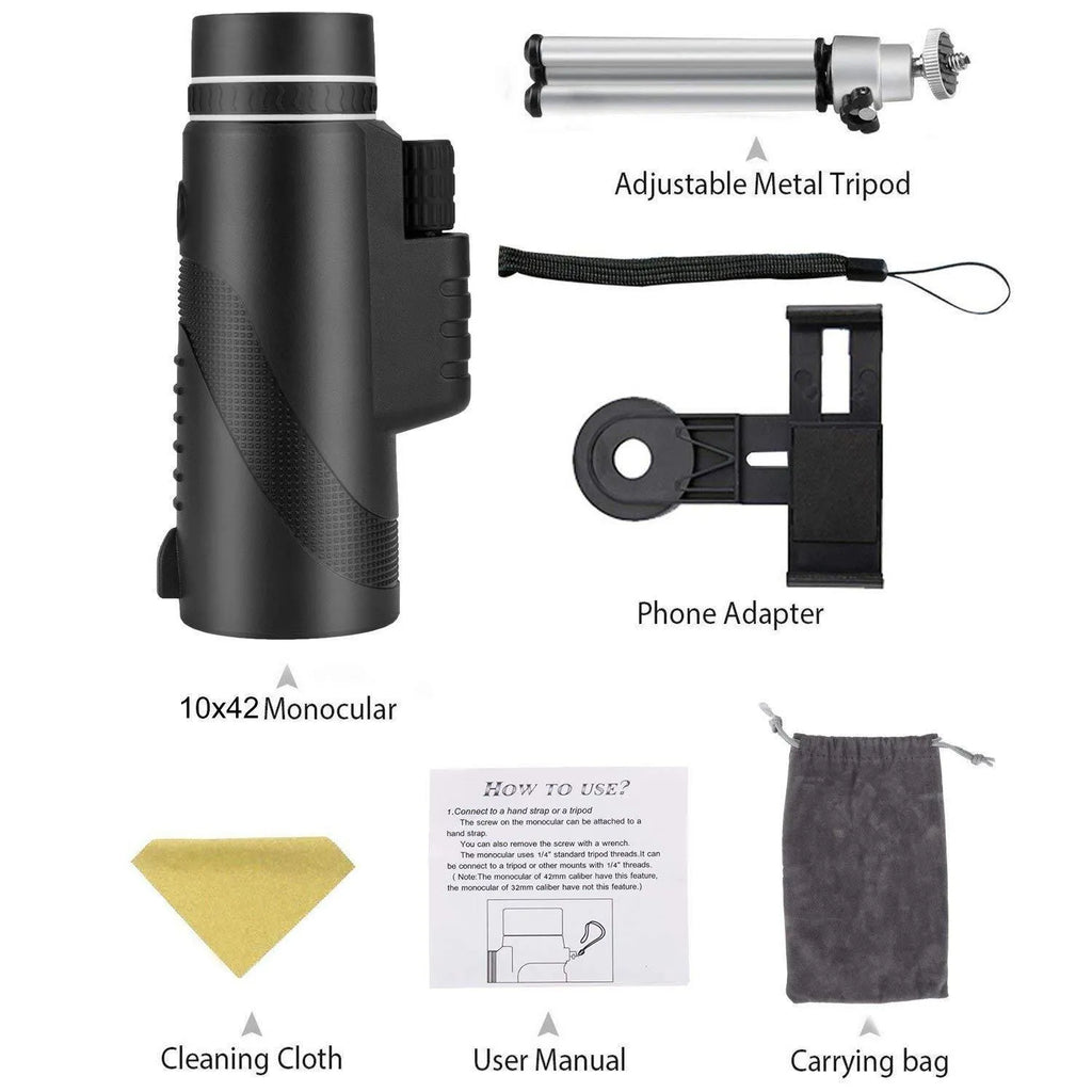 Black HD 40x60 monocular telescope for mobile phones with 40x magnification and waterproof design.