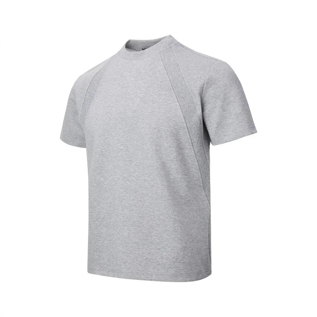 Men's black short sleeve top with air layer stitching detail, loose fit design