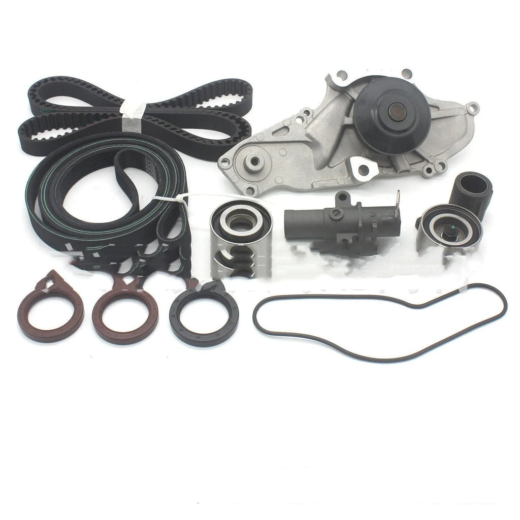 Metal water pump and belt assembly replacement part measuring 28x18x16cm