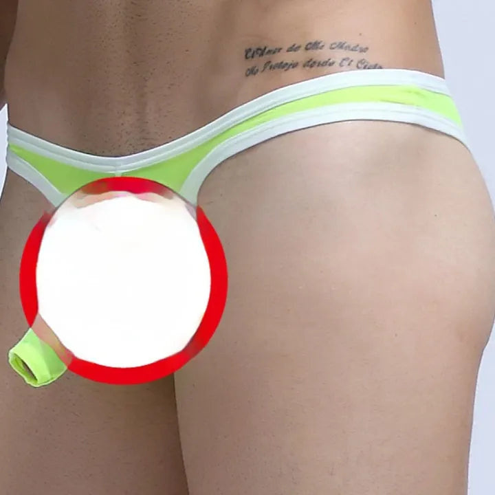 Men's Ice Silk nylon briefs with elephant nose design in multiple colour options on size chart