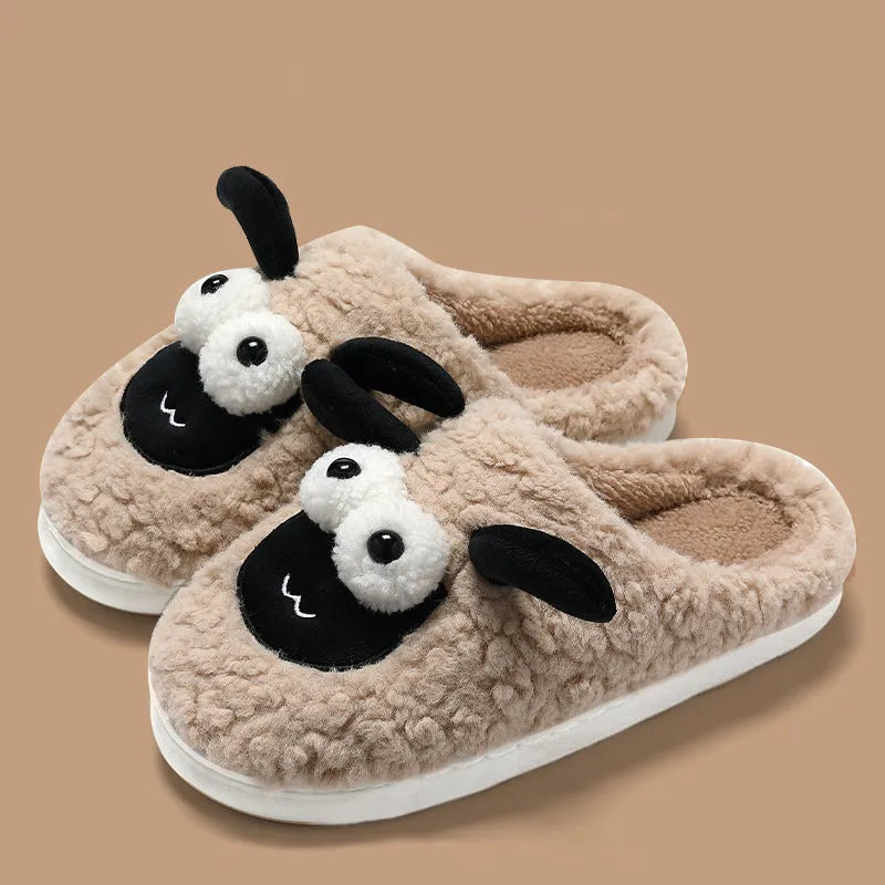 Brown suede slip-on slippers with PVC sole and thermal cotton lining