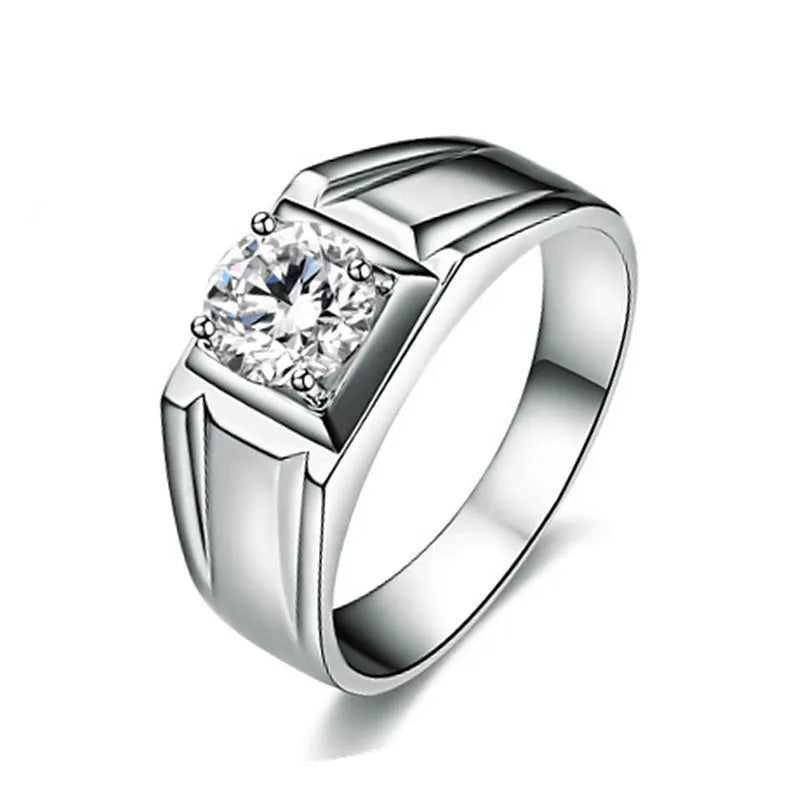 Men's square diamond ring with adjustable opening in gold finish on hand