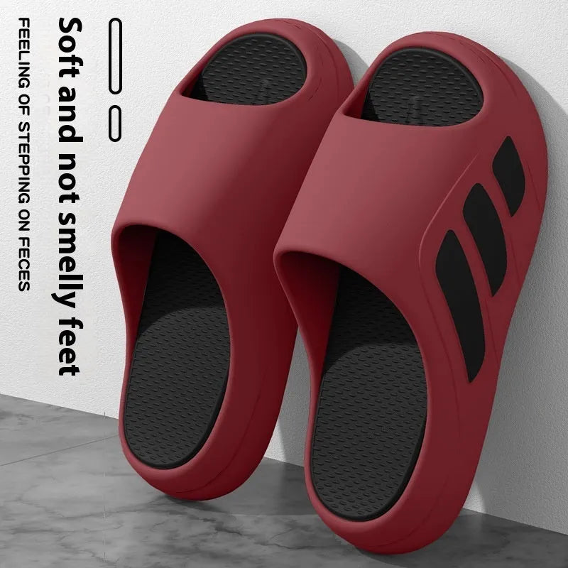 Brown and two-tone colour platform slippers with EVA construction and injection moulded soles for indoor home use