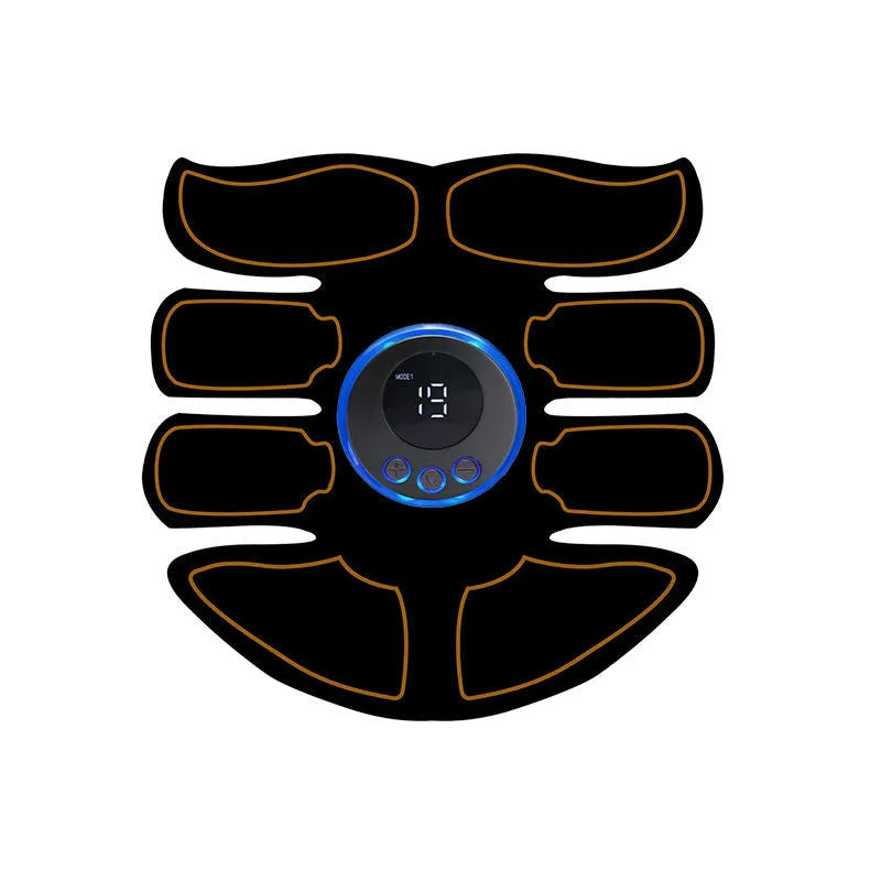 Abdominal muscle stimulation patch with digital display and three-piece design for six-pack massage