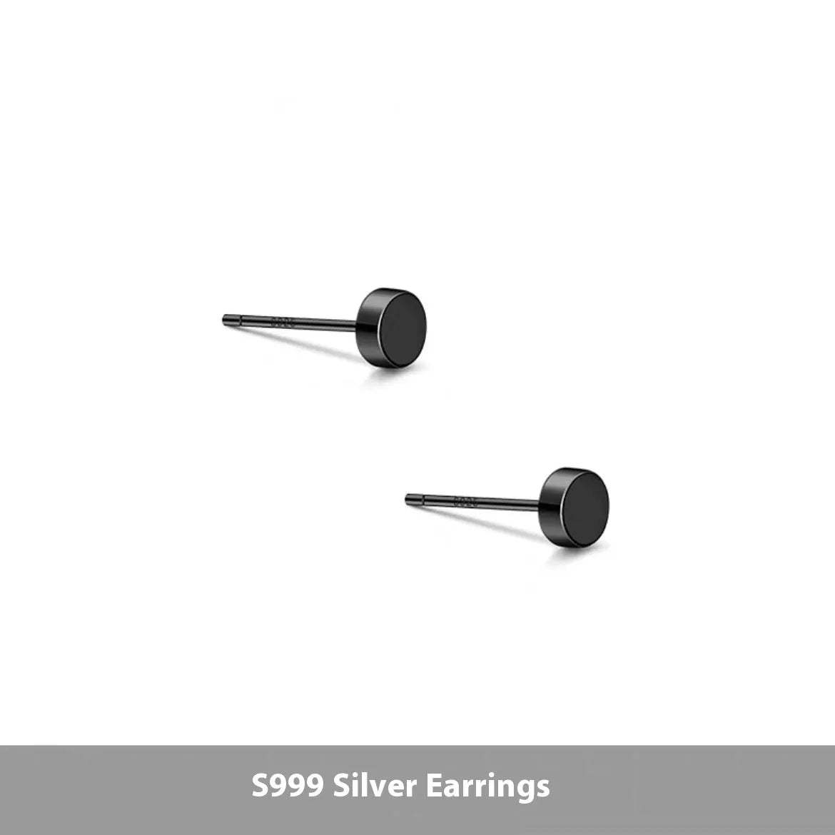 A pair of simple, round, flat-fronted S999 sterling silver ear bone studs on a plain background.