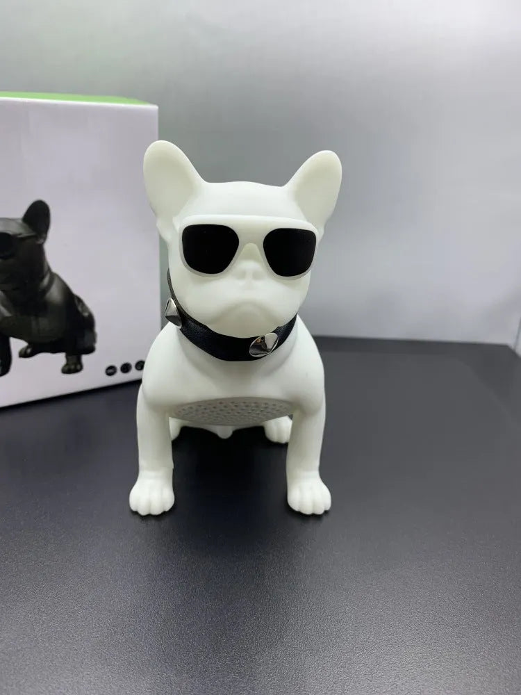 Mini bulldog-shaped Bluetooth speaker in black colour with wireless connectivity