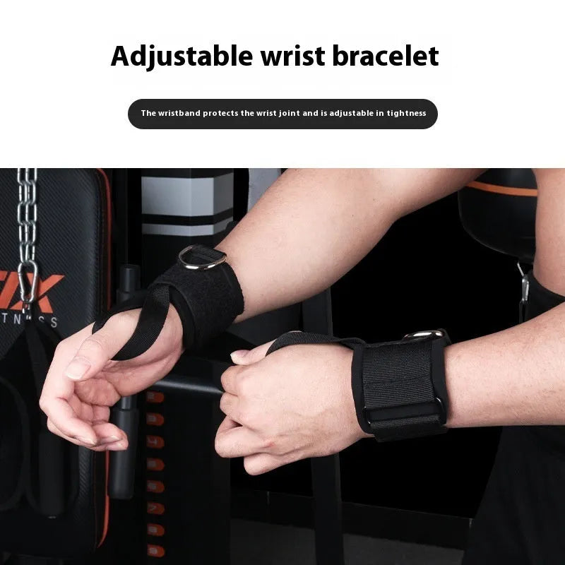 Fitness chest expander elastic belt with red, blue, black, and green resistance sleeves on a TPE tube.