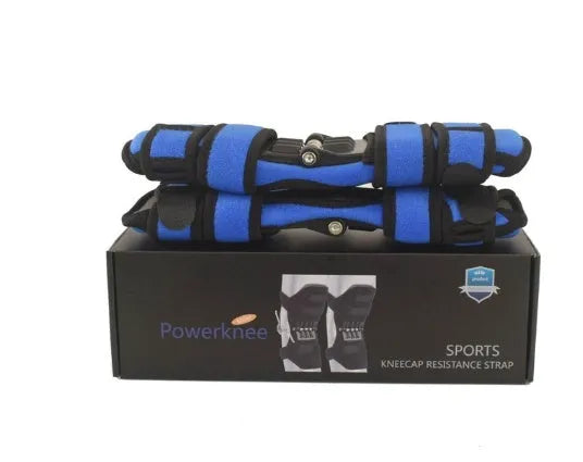 Adjustable spring knee brace support for patella, shown in black colour.