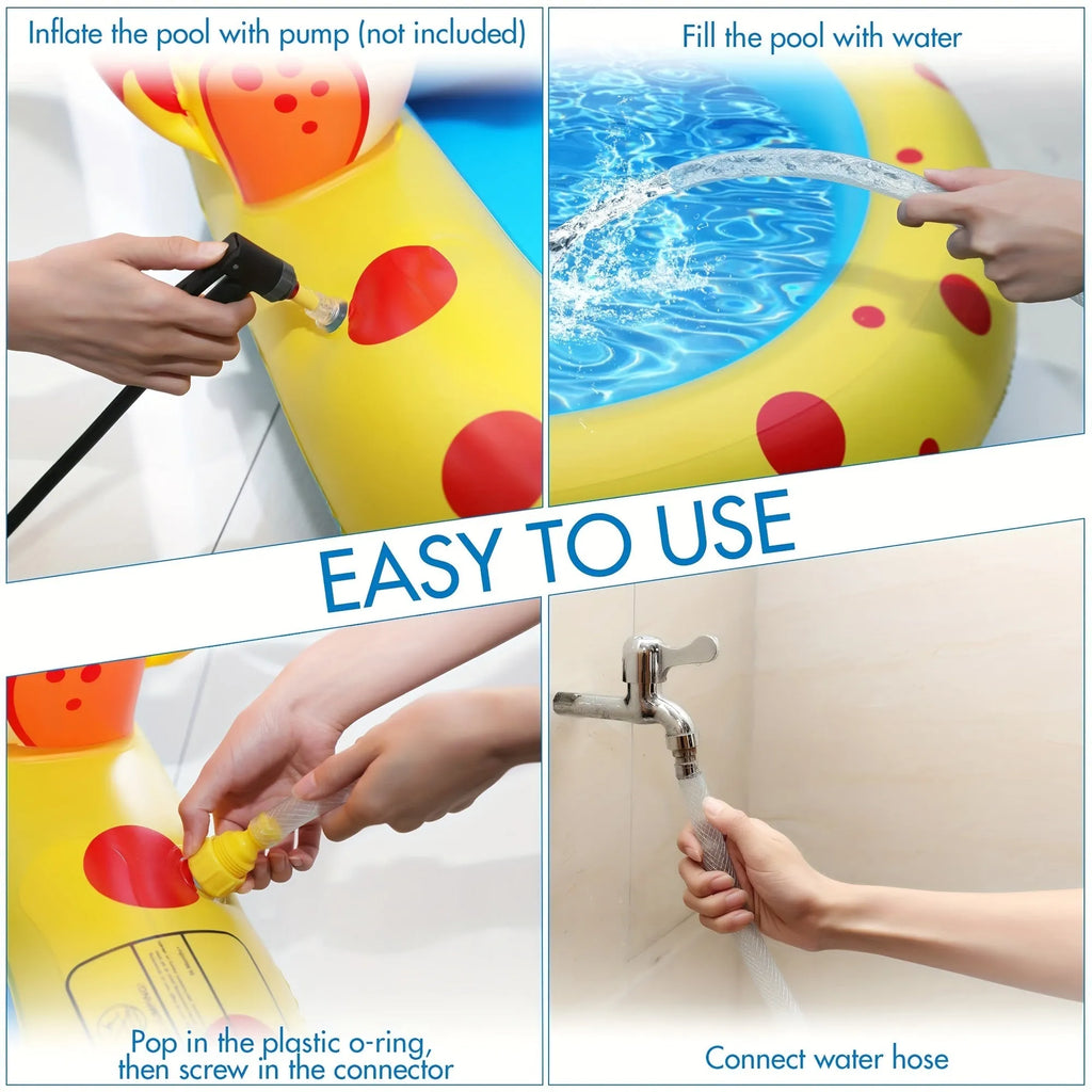 Blue dinosaur shark inflatable water spray pool for kids outdoor play
