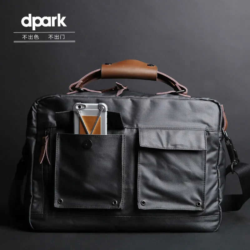 Dpark single shoulder sling laptop bag for 14 and 15 inch devices in black, brown, or khaki.