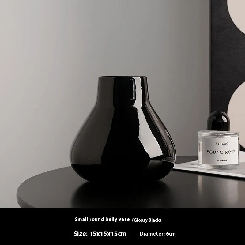 Ceramic round belly French vase with coloured glaze finish in black colour option