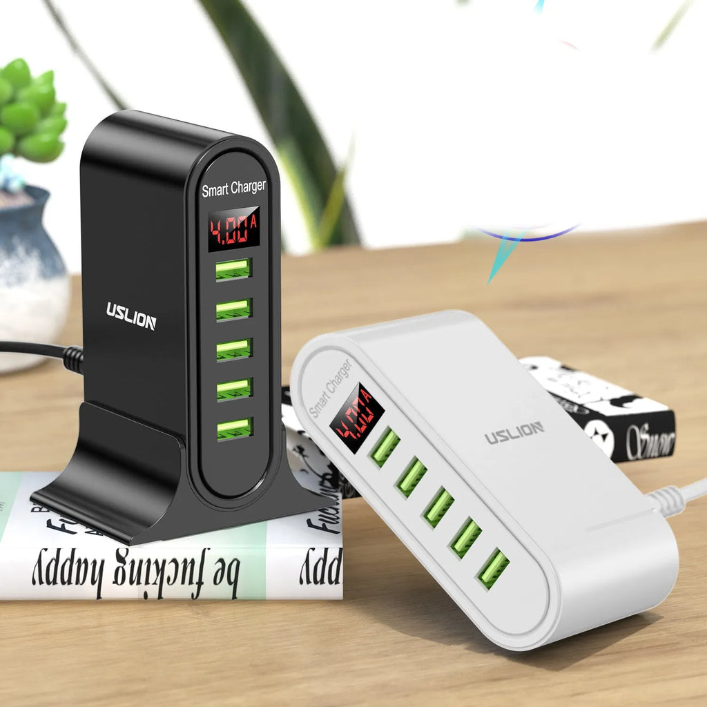 Smart LED digital display USB wall charger in black or white with EU UK US plug options