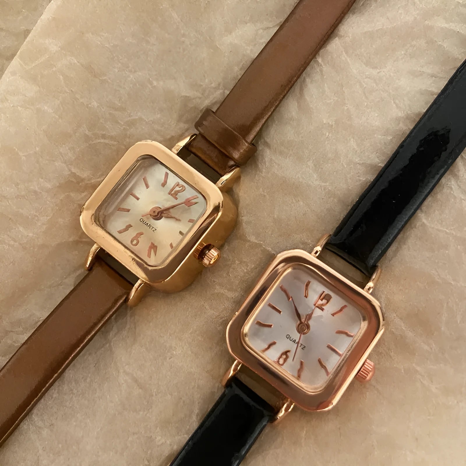 Fashion wristwatch for women with a 10mm thick alloy case in black, white, pink, or brown.