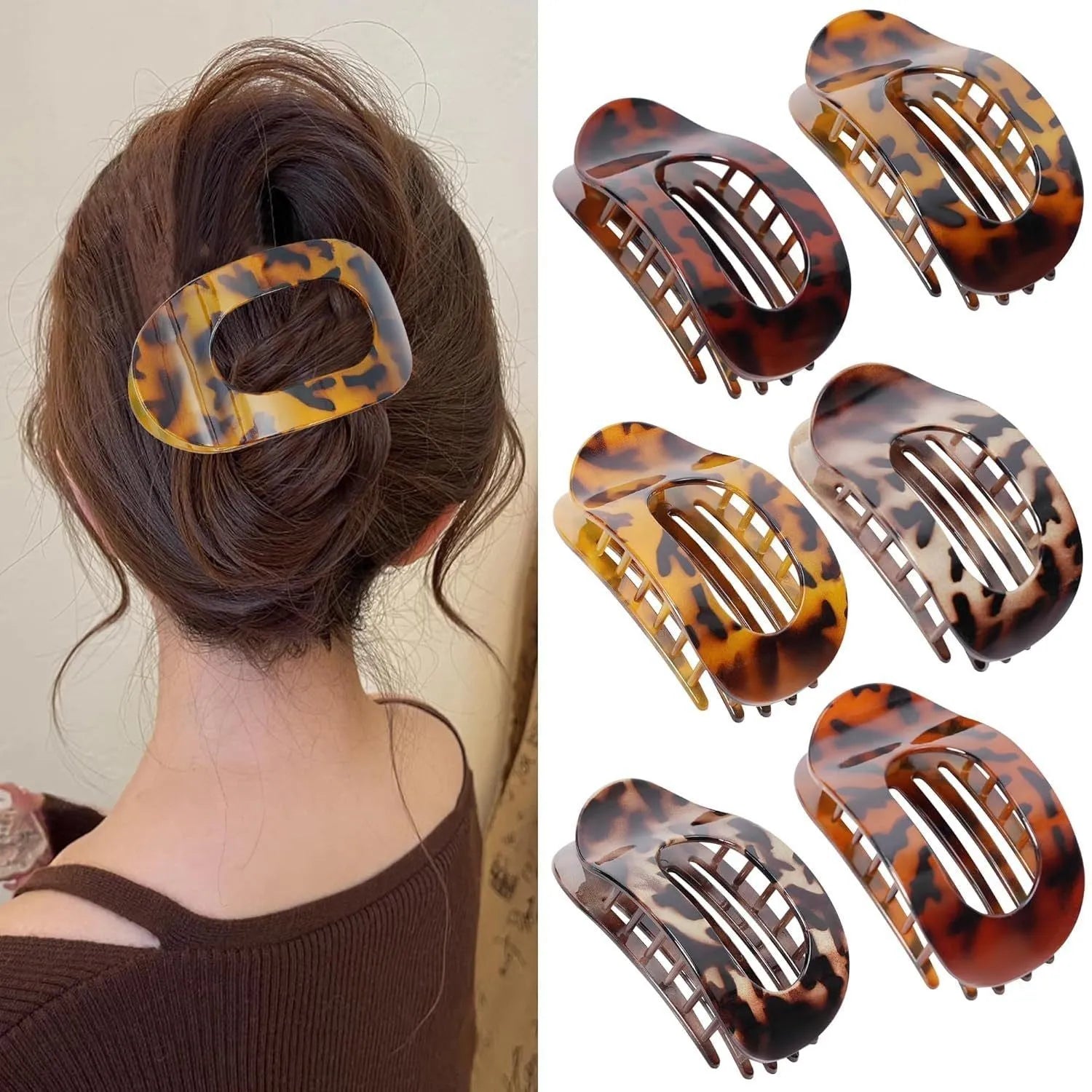 Six rose red plastic hair clips with frosted grip and pointed toe quadrilateral design