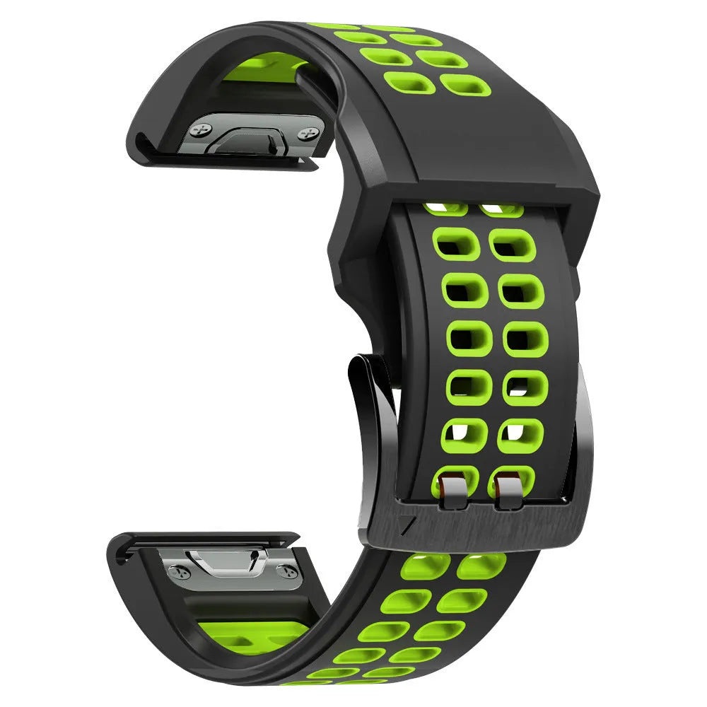 Two-colour silicone watch strap with quick-release pins and pin buckle in sport style