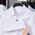 Men's asymmetric lapel polo shirt in cotton fabric with loose fit long sleeves