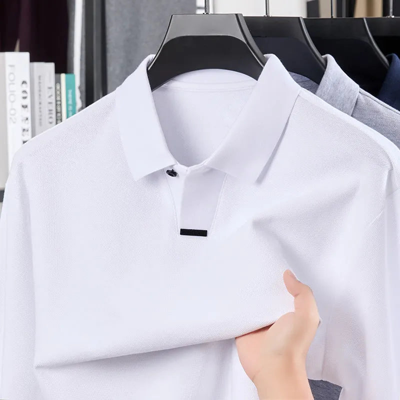 Men's asymmetric lapel polo shirt in cotton fabric with loose fit long sleeves
