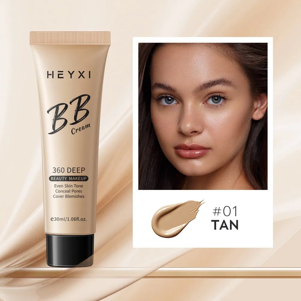 Waterproof BB cream tube showing four colour shade options for different skin tones