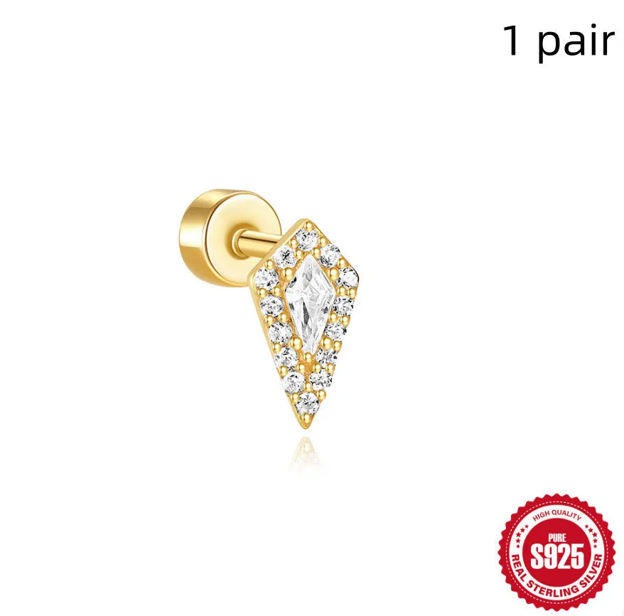 S925 sterling silver flat column geometric ear bone studs with threaded post in gold tone finish