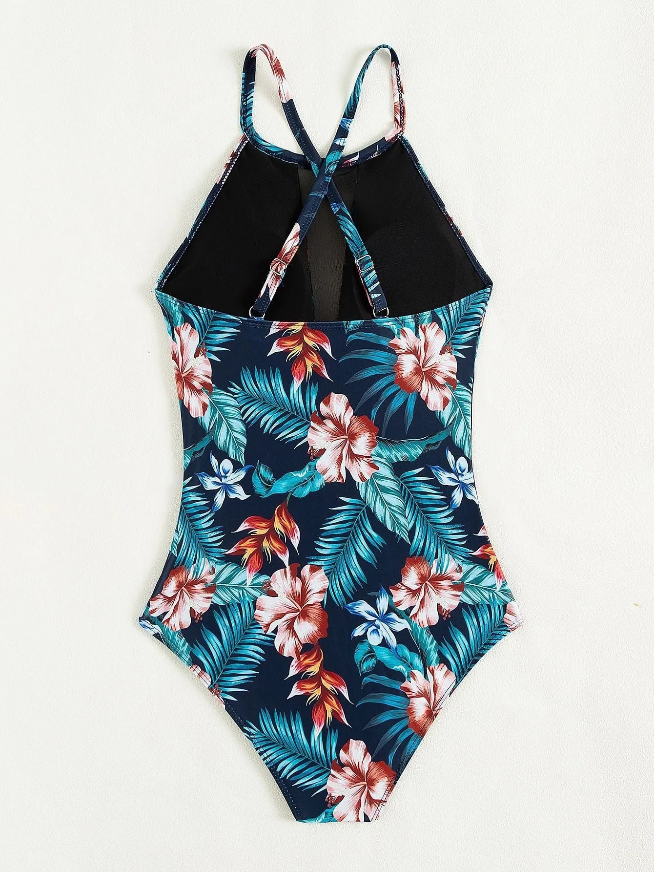 Women's deep V-neck one-piece swimsuit in polyester with gradient print design