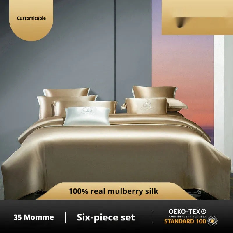 Solid colour silk four-piece quilt cover set shown in champagne gold colour