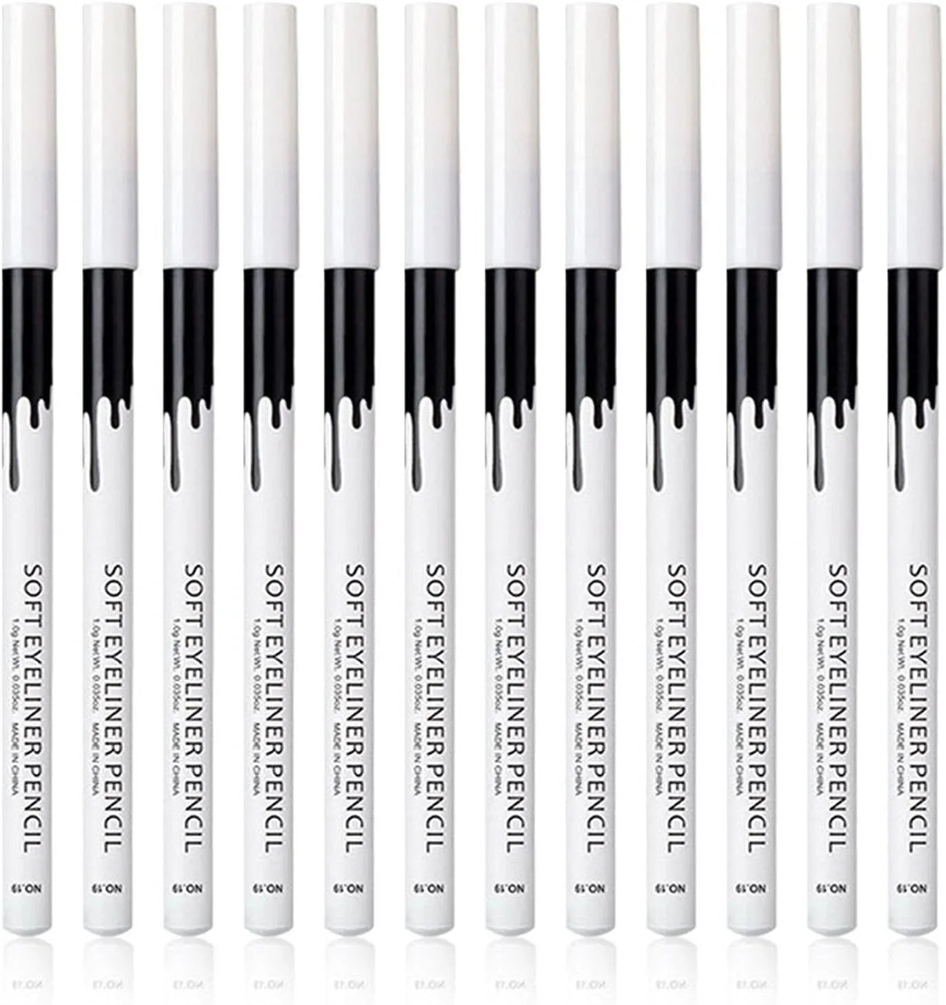 12 black and white retractable eyeliner pencils with sharpener in compact makeup set