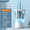 White rechargeable electric makeup brush cleaner with rotating brush head and USB cable