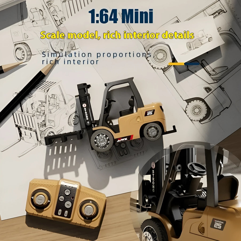 1:64 scale mini alloy forklift toy with remote control and cargo pallet accessories