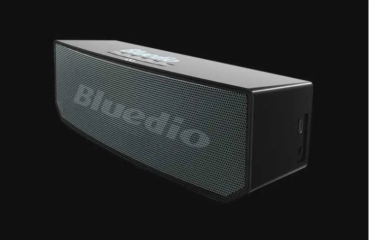 Black rectangular BS-6 Bluetooth speaker showing front speaker grill and control buttons