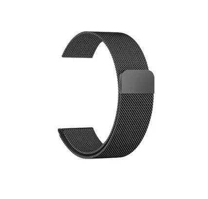 Stainless steel watch strap showing silver, black, gold, and rose gold colour options