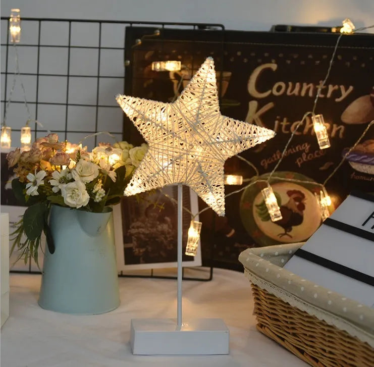 LED rattan star lamp with copper wire frame measuring 23x40cm for bedroom decoration