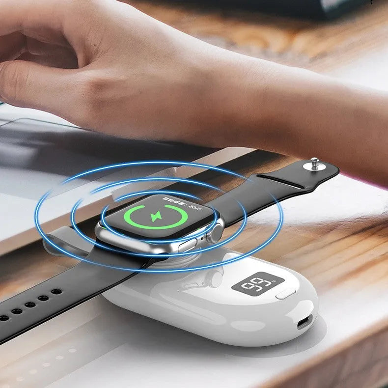Portable wireless power bank for V5 smartwatch in black with Type-C cable