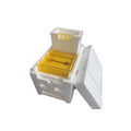 Three white EPS foam delivery boxes for beehive equipment transport