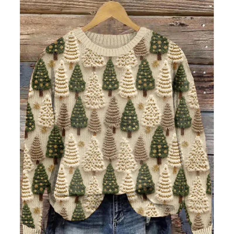 Little Flower digital printed round neck sweater in polyester, shown on a hanger.