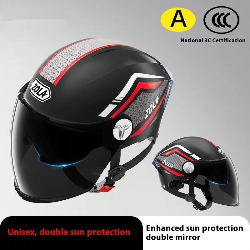 3C certified motorcycle half helmet with battery sun visor in light brown double mirror finish