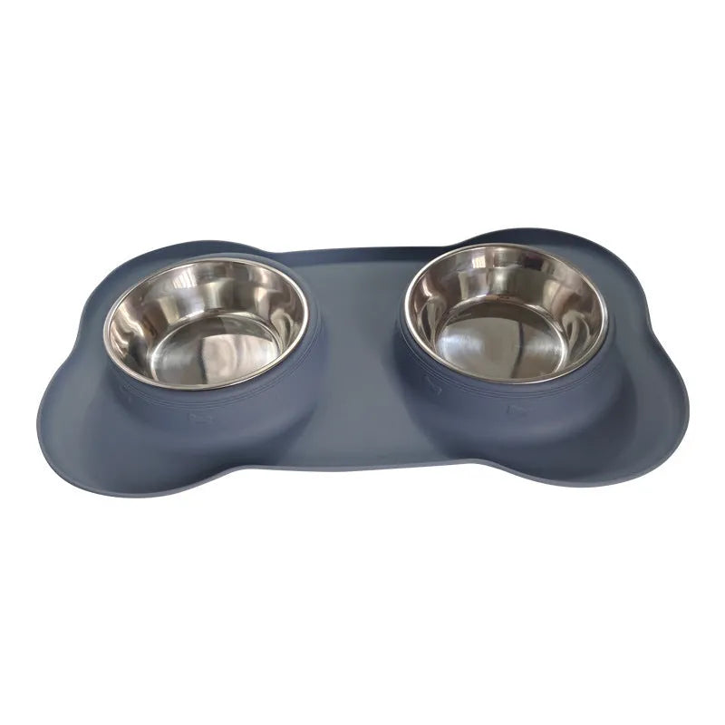 Large silicone double dog bowl with stainless steel base in choice of five colours
