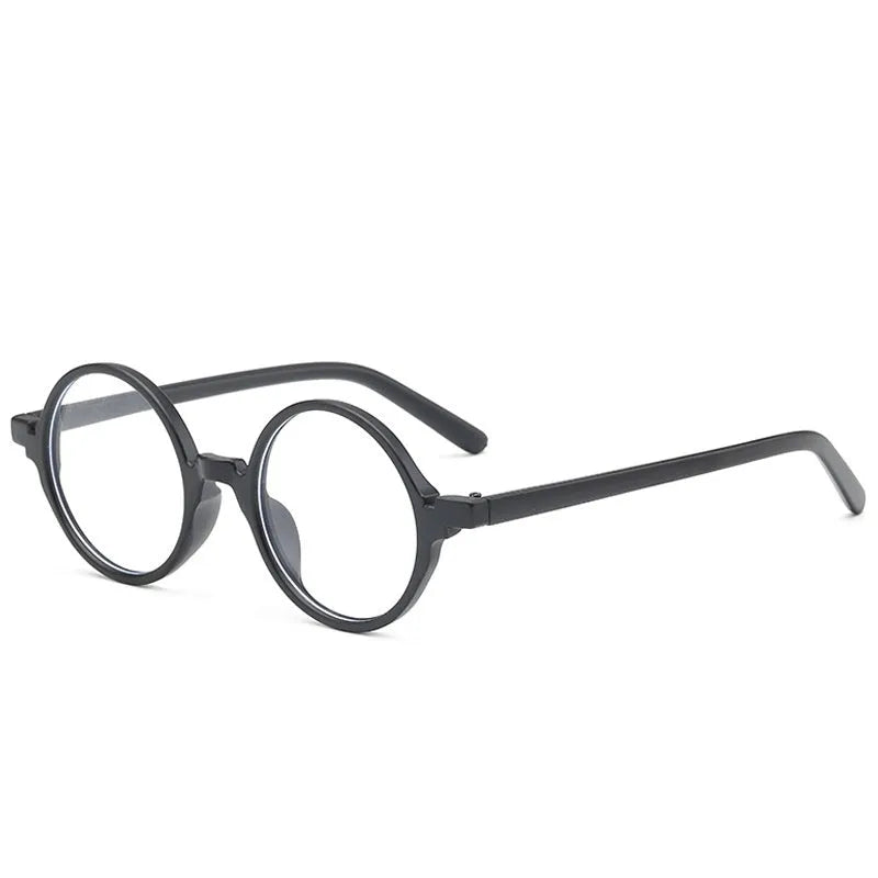 Artistic retro round glasses with PC frame in bright black, sand black, tofu pudding, and transparent grey colours