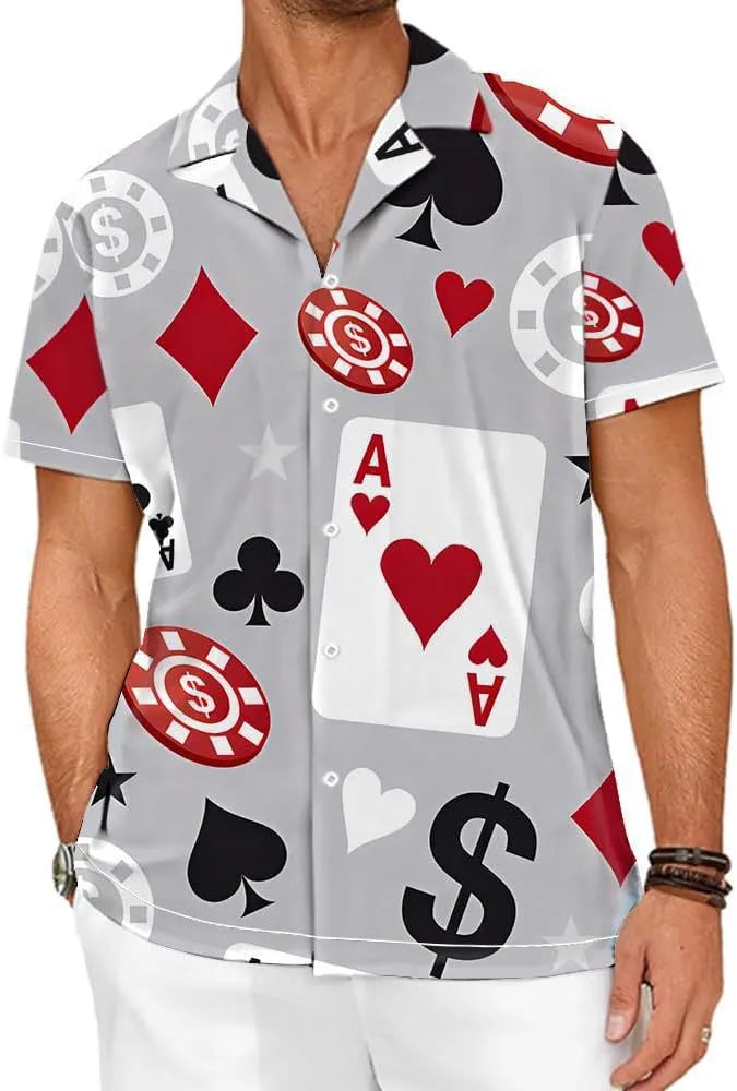 Men's short sleeve camo pattern casual shirt in slim fit with polyester construction