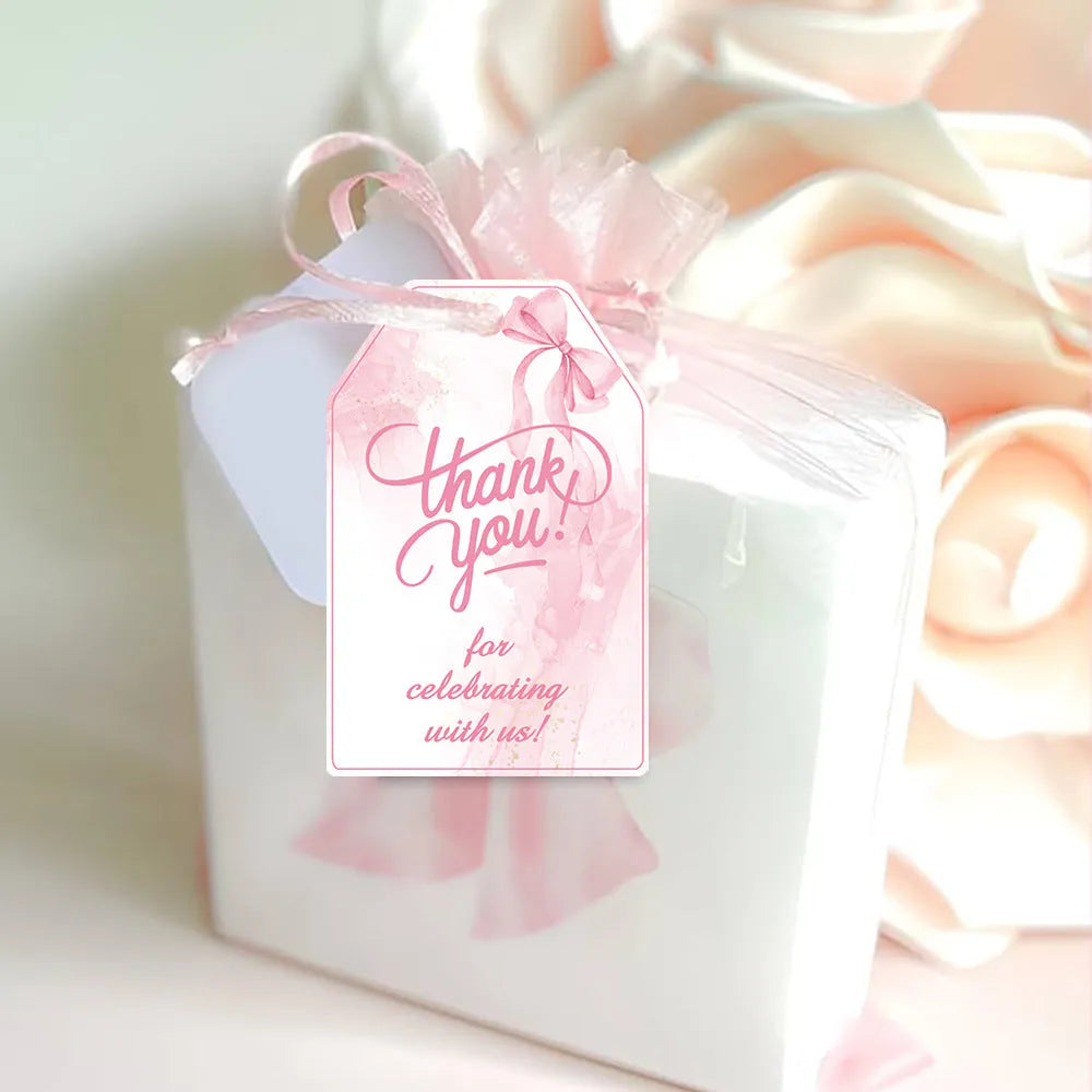 60 paper birthday gift tags with natural jute twine in three decorative bowknot styles