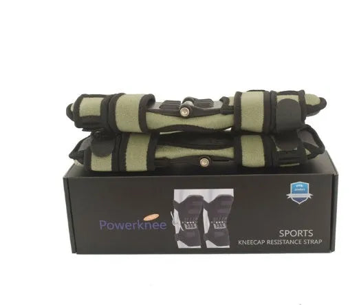 Adjustable spring knee brace support for patella, shown in black colour.