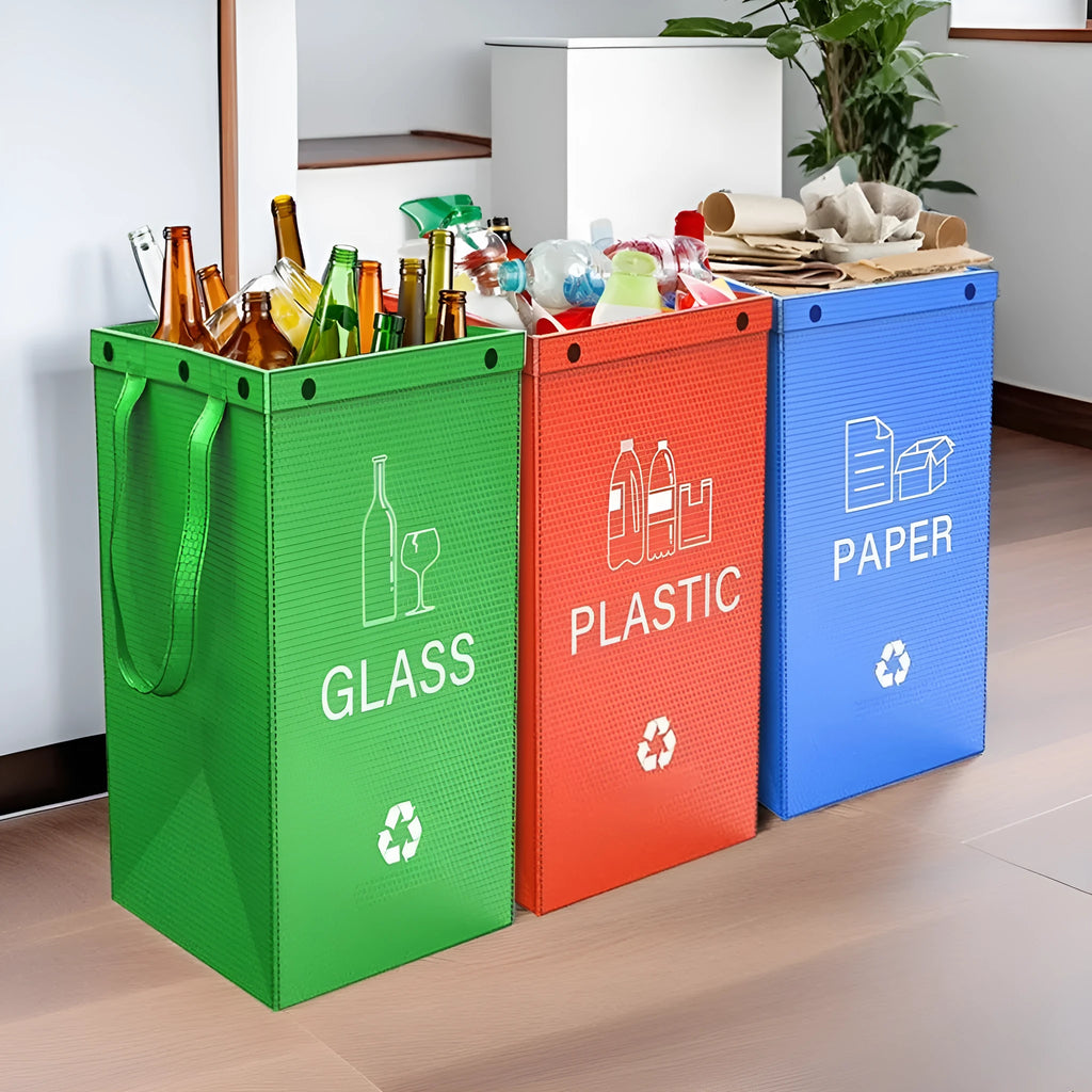 40-litre capacity handbag-style plastic waste sorting bin in a selected colour, showing its dimensions.