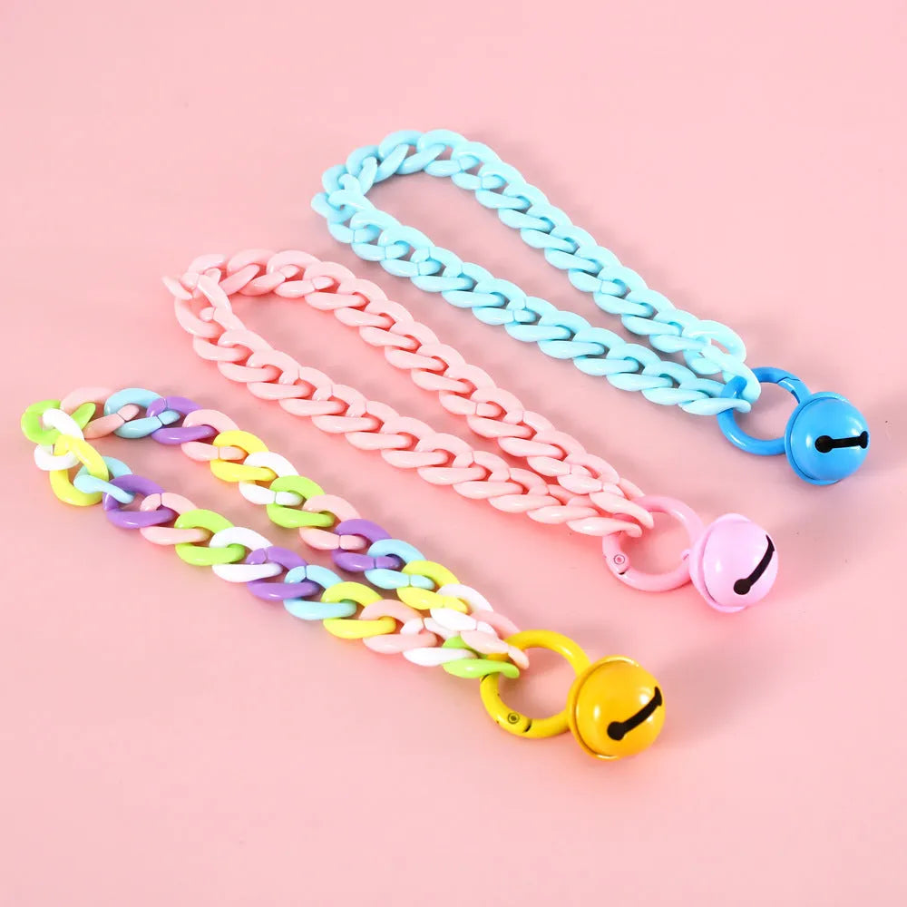 Adjustable pet collar in macaron candy colours with chain detailing for cats, dogs, and rabbits