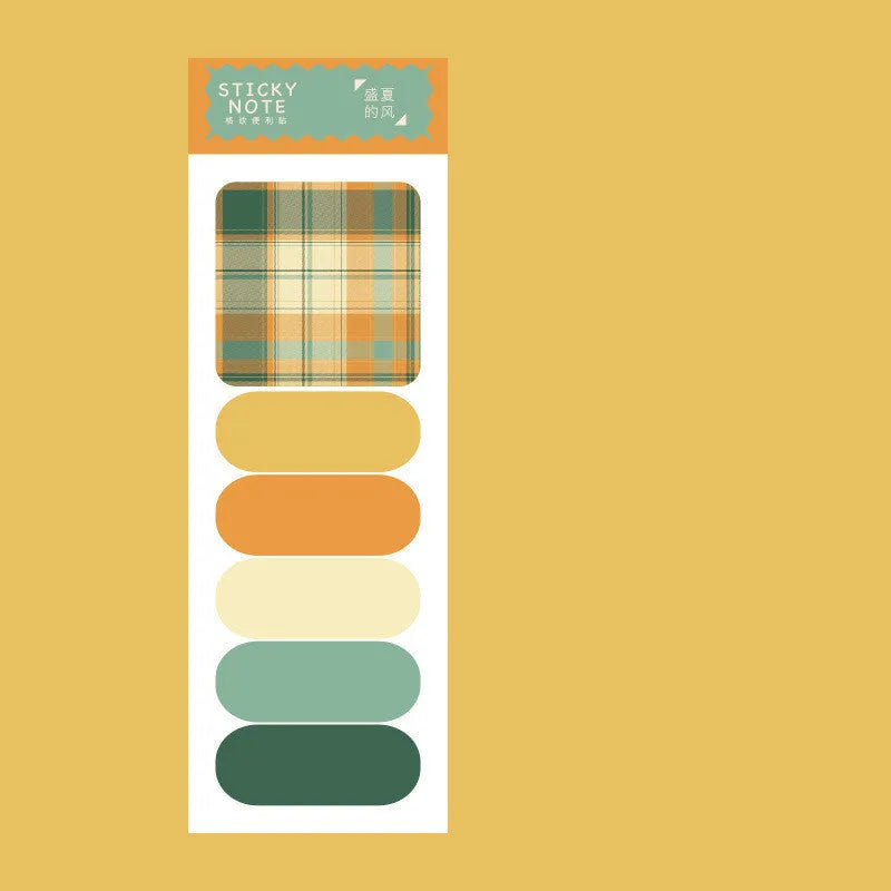 Colourful memo pad with 120 sticky notes in six plaid designs measuring 67mm by 200mm