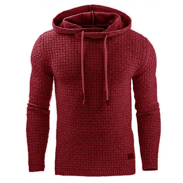 A men's hoodie sweater in a cotton-polyester blend, shown in one of nine available colours including black, navy, or grey.