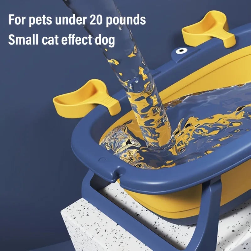 Blue foldable plastic pet tub for small cats and dogs under 20 pounds